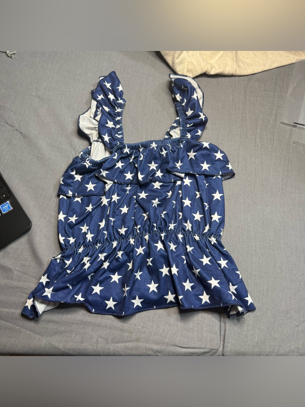 Girls Navy Star Ruffle Tank Top - Mia Belle Girls